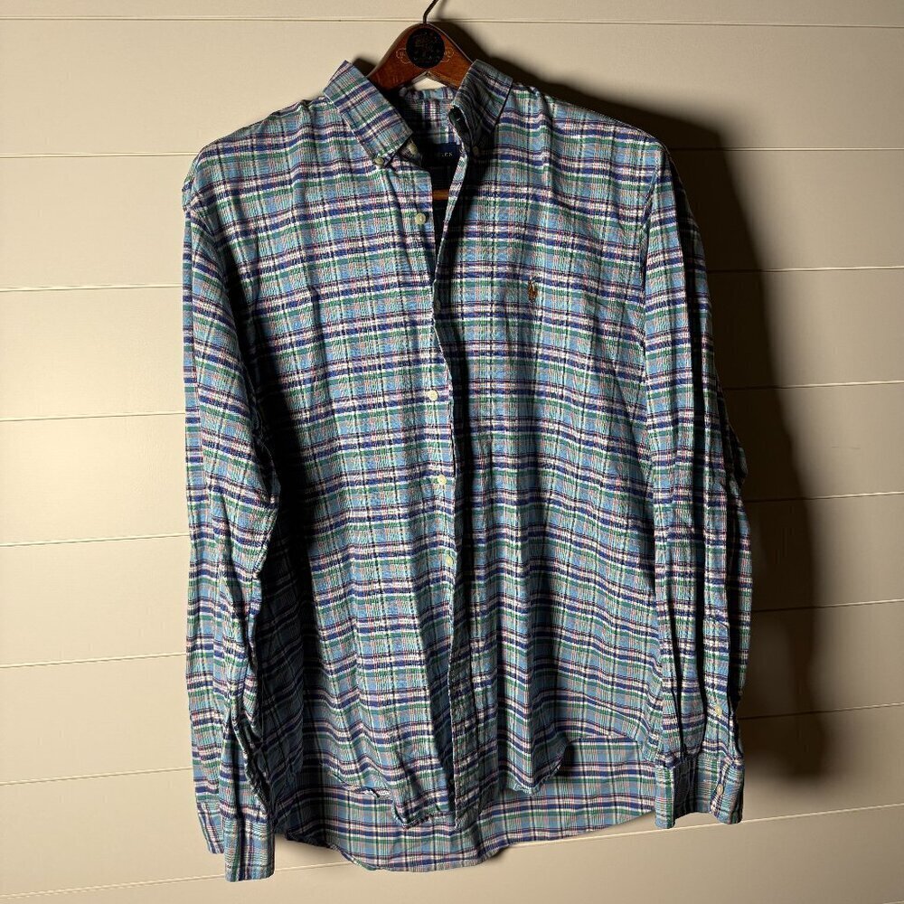 Ralph Lauren Long Sleeve Button Up Shirt Sz XL Blue, Green, Orange, White Plaid